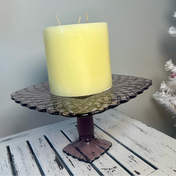 Vintage LE Smith Trellis Lavender Purple Square Pedestal Cake Plate Stand - Picture 15 of 15